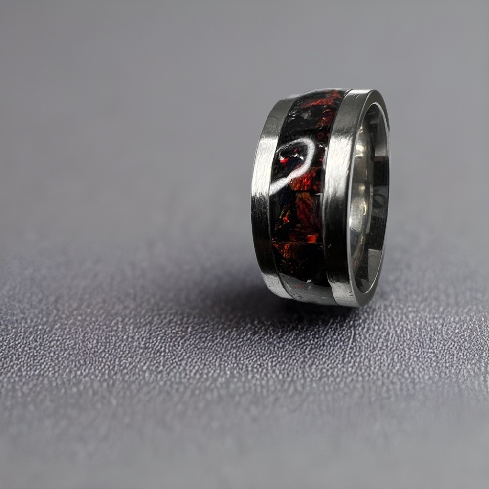 Stainless Steel Ring with Opal Stones - Size 6